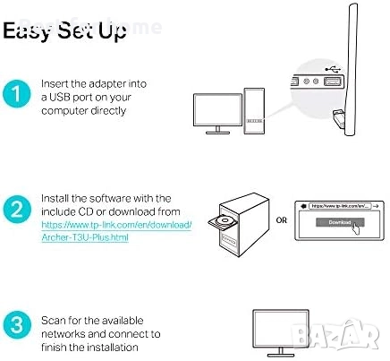 TP-Link Archer T3U Plus AC1300 USB WiFi адаптер за компютър, снимка 8 - Мрежови адаптери - 52264304