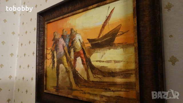 Картина "Рибари", маслен шедьовър, снимка 6 - Картини - 52324457