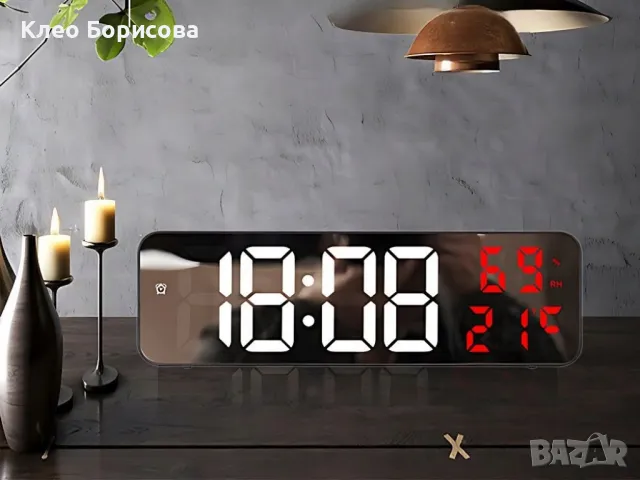 Електронен LED часовник-огледало с будилник и термометър, снимка 2 - Други стоки за дома - 49197076