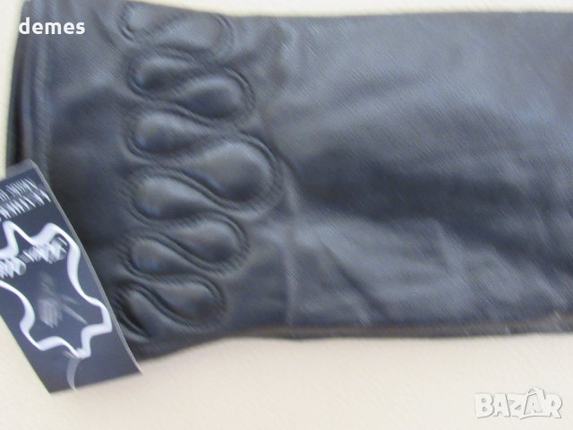 Черни дамски кожени ръкавици с подплата от естествена кожа, нови, снимка 3 - Ръкавици - 31869772