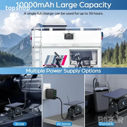 НОВА Безжична соларна камера за задно виждане VASTEND VS-7A (7" HD монитор, 10000mAh, IP69) , снимка 3 - Аксесоари и консумативи - 55710483