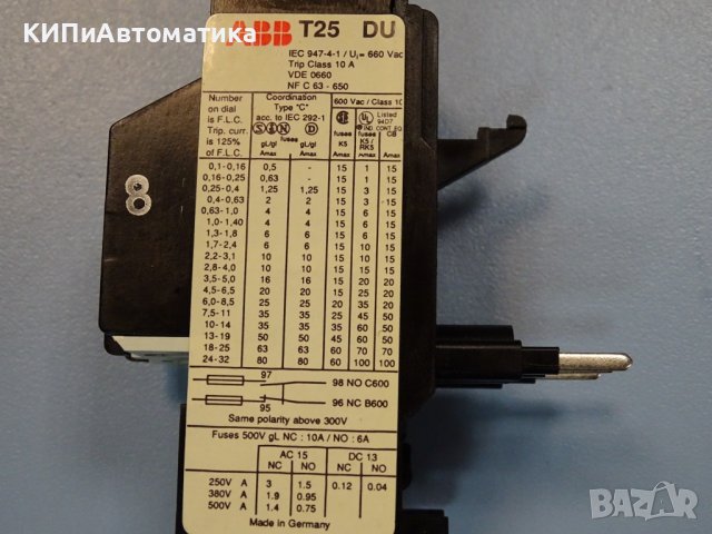 термично реле ABB T25 DU 2.4A thermal relay, снимка 6 - Резервни части за машини - 37506552