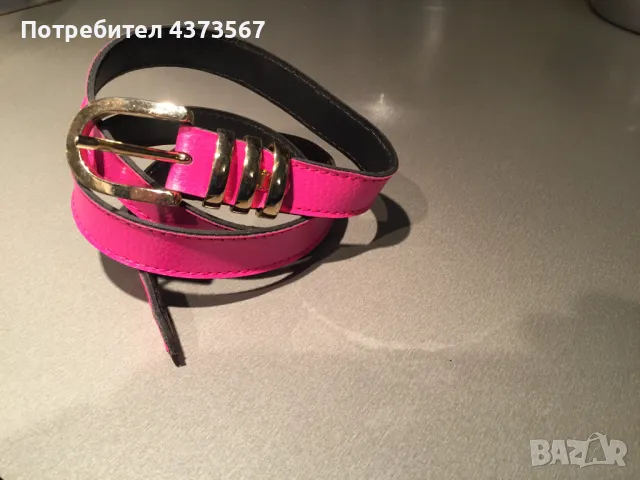 Розов дамски колан от естествена кожа със златиста тока. , снимка 1