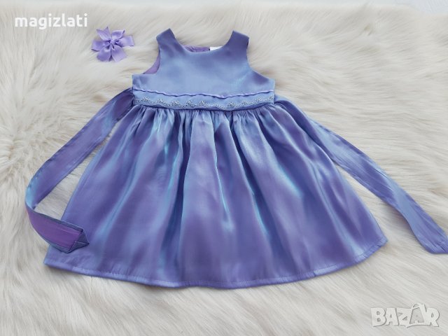 Детска официална рокля лилав сатен 9-12месеца с аксесоар за коса, снимка 6 - Бебешки рокли - 32103550