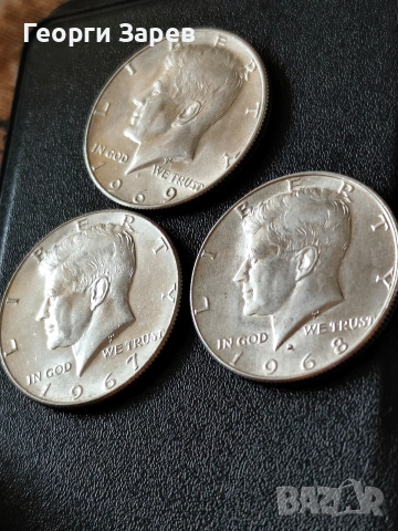 1/2 долар 1967,68 и 69 год,"Президент Кенеди" сребро, тегло 34.50 гр, проба 400/1000, снимка 2 - Нумизматика и бонистика - 54199548