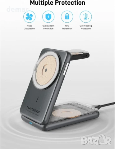 Безжична зарядна станция за Mag-Safe Charger 3 в 1, сгъваема, снимка 7 - Безжични зарядни - 50595571