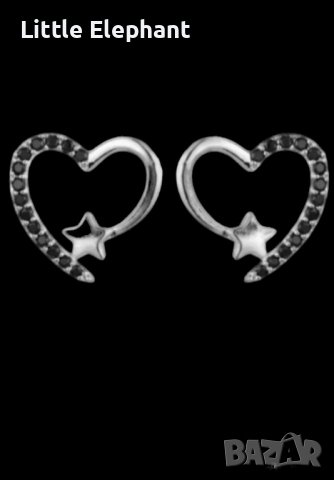 Сребърни обеци колекция"Hearts"със звезди и кристали,black/ново