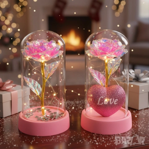 Светеща декоративна роза в купол - Светлина, романтика и любов