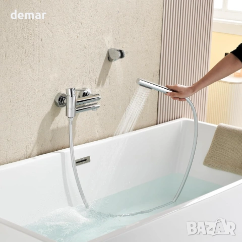 Стенен смесител за вана/душ за открит монтаж, 2-функционален, с въртящ се чучур, хром, снимка 3 - Смесители - 54027260