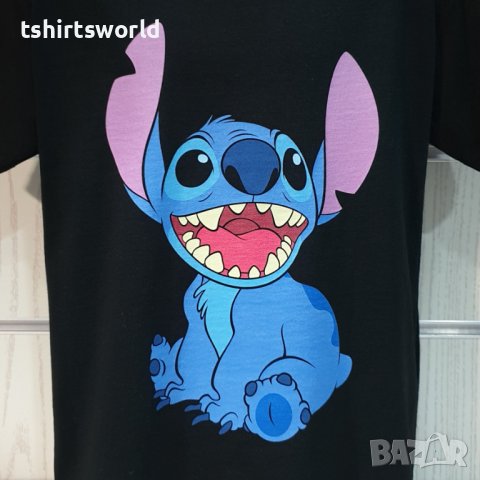 Нова черна детска тениска с дигитален печат Стич (Stitch), снимка 2 - Детски тениски и потници - 38168214