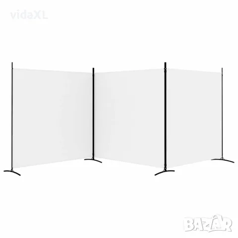 vidaXL Параван за стая, бял, 3 панела, 525x180 см, плат, снимка 4 - Паравани - 56147203