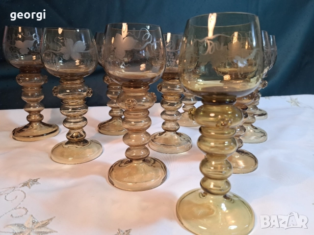 немски гравирани ретро чаши за вино 29/2, снимка 2 - Чаши - 52071032