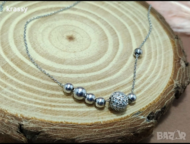 Страхотно нежно сребърно дамско колие с топчета тип Pandora
