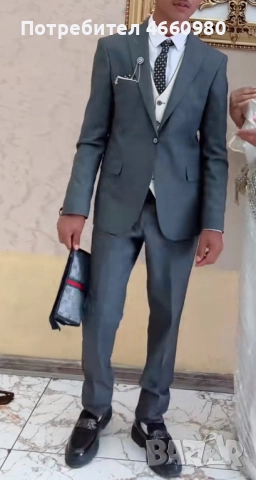 Елегантен мъжки костюм 46 (S), сив, класически стил, снимка 4 - Костюми - 52542672