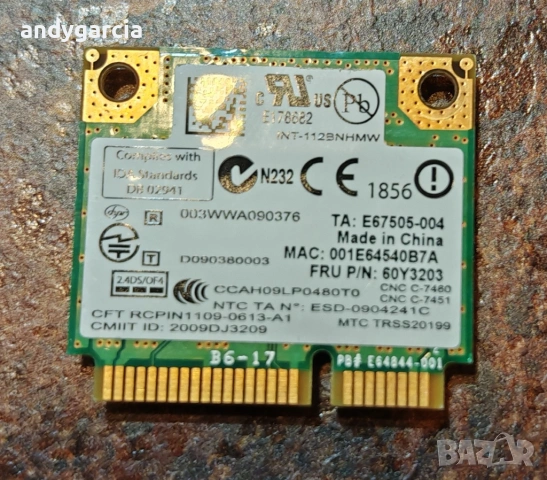 Intel Centrino Wireless-N 1000 Wi-Fi 802.11 b/g/n Single Band Half Mini PCIe карта за безжична мрежа, снимка 3 - Мрежови адаптери - 53901976