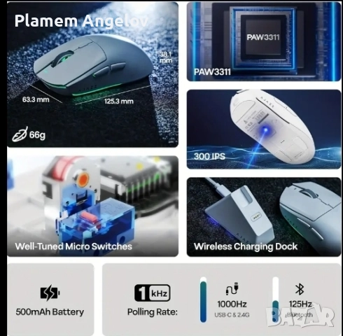 AJAZZ AJ139V2-Безжична гейминг мишка 1000Hz c 2.4G и кабелна връзка, снимка 4 - Клавиатури и мишки - 52944944