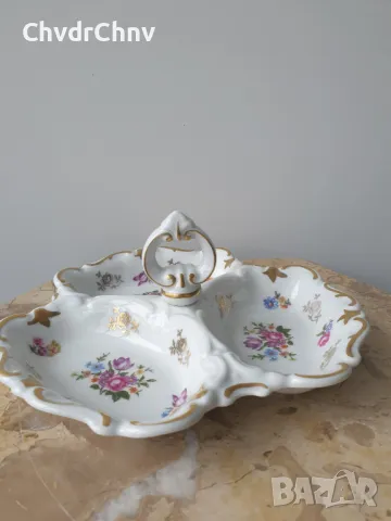 Reichenbach GDR-Henneberg Jlmenau/2бр стара немска порцеланова чиния-тройка/поднос за сладки-ядки, снимка 2 - Други - 49348823