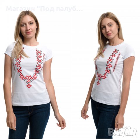 Нова дамска бяла тениска с трансферен печат Шевица, Етно мотив, България, снимка 3 - Тениски - 29964888