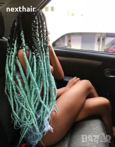 Три броя канекалон за плитки цвят омбре черно с мента Джъмбо плитка, снимка 5 - Аксесоари за коса - 49783420