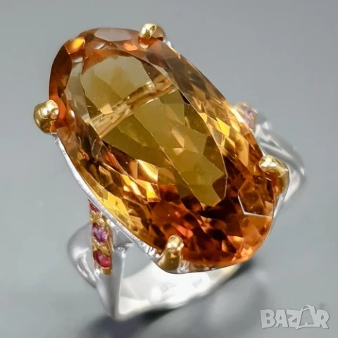 925 сребърен пръстен с натурален цитрин 18 карата, подходящ за подарък, снимка 1