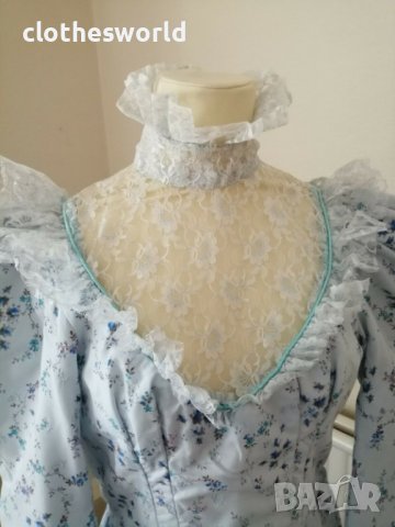 Лятна рокля във викториански стил в синьо на цветя, снимка 3 - Рокли - 37611171