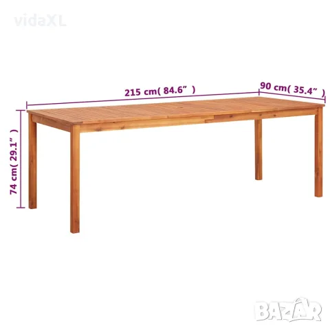 vidaXL Градинска маса, 215x90x74 см, акация масив, снимка 5 - Градински мебели, декорация  - 56147690