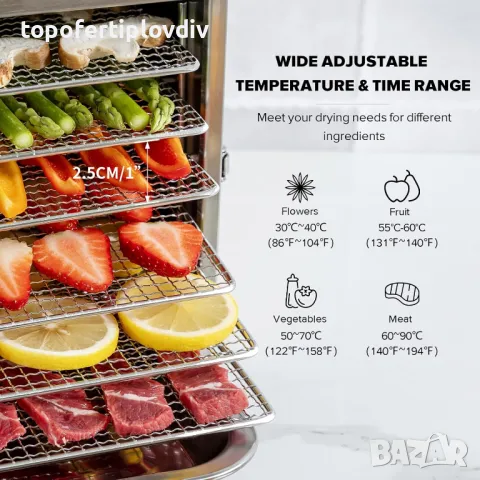 Дехидрататор/Сушилня за плодове Kwasyo Dehydrator Stainless Steel,Гаранция, снимка 6 - Сокоизстисквачки и цитрус преси - 47590455