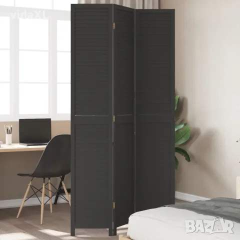 vidaXL Разделител за стая, 3 панела, черен, дърво пауловния масив, снимка 2 - Паравани - 56147335