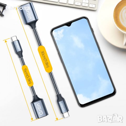 Gritin USB C OTG към USB 3.0 адаптер, USB C мъжко към USB A женско, 5Gbps, снимка 5 - USB кабели - 40106494