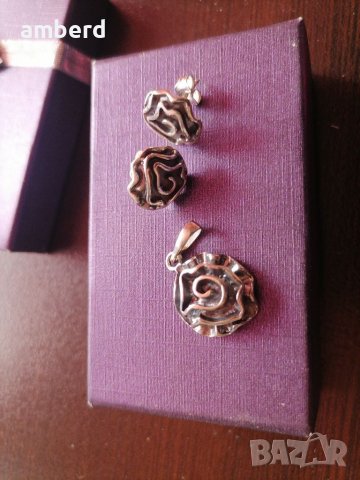 Елегантен сребърен комплект "Копнеж" - обици и медальон , снимка 5 - Бижутерийни комплекти - 39307059