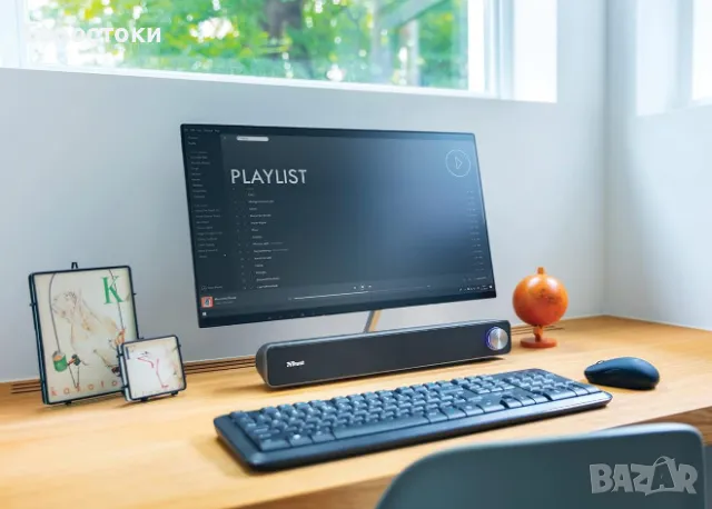 Саундбар Trust Arys PC Soundbar, високоговорител за компютър и лаптоп, 12 W, USB, метална решетка, снимка 2 - Слушалки за компютър - 50107604