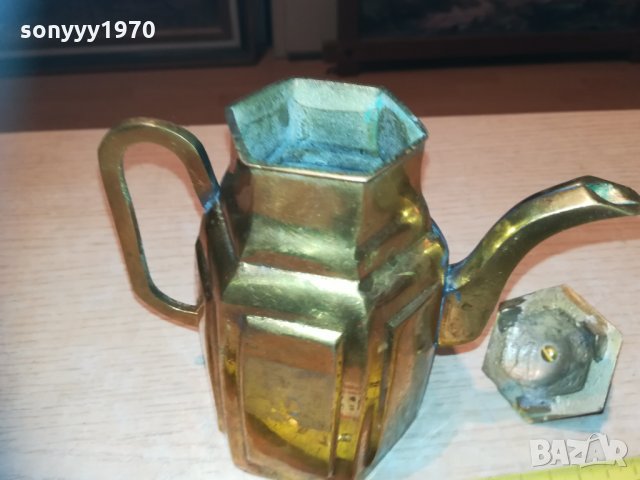 ретро чаиник-масивен мед/месинг-внос франция 1702211810, снимка 2 - Антикварни и старинни предмети - 31854258