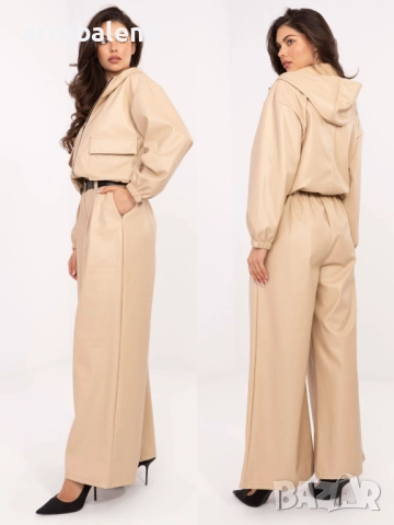 Дамски кожени панталони с плисета и колан, 5цвята , снимка 7 - Панталони - 52160814