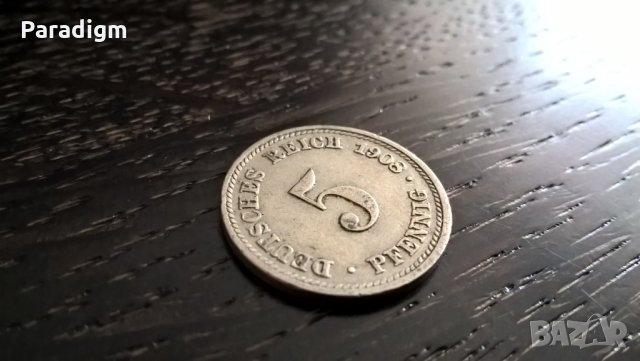 Райх монета - Германия - 5 пфенига | 1908г.; серия D, снимка 1 - Нумизматика и бонистика - 29773653