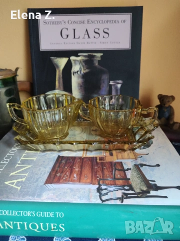 Винтидж сет кехлибарено жълто стъкло САЩ 30-те, снимка 7 - Антикварни и старинни предмети - 54076558