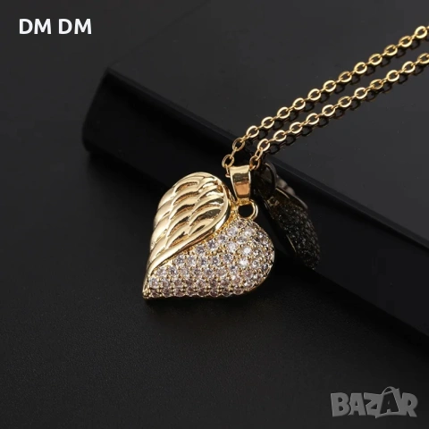 ТОП ОФЕРТА!Колие със сърце и крило с позлата 