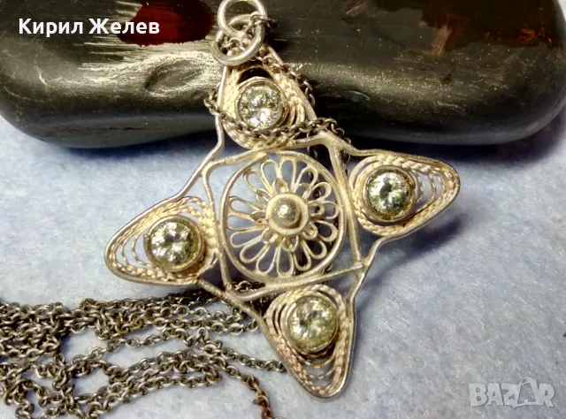 СТАР ФИЛИГРАНЕН ПОСРЕБРЕН МЕДЕН МЕДАЛЬОН с АКВАМАРИН и СРЕБЪРНА ВЕРИЖКА с НУЖДА от ЛЕК РЕМОНТ 44833, снимка 12 - Антикварни и старинни предмети - 49351757
