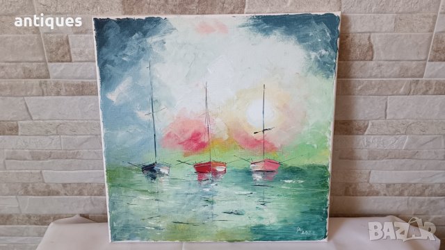 Картина "Лодки" - маслени бои на платно - 30/30см, снимка 1 - Картини - 39435708