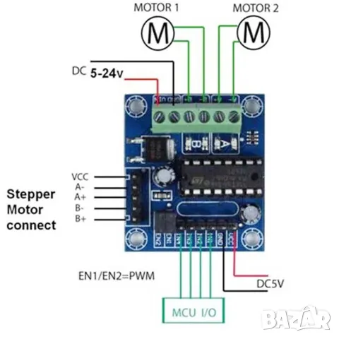 Четири канален драйвер за стъпков или 2 DC електромотора L293D DC4.5-25V, снимка 5 - Друга електроника - 49572489