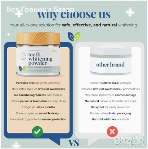 Нов Натурален избелващ прах за зъби – премахва петна от кафе и вино, снимка 8 - Други - 52134876
