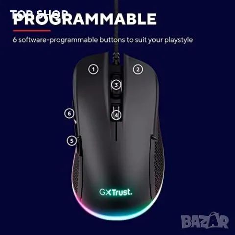 Нова Trust Gaming Геймърска мишка 2,1м. USB кабел 6 програмируеми бутона, снимка 6 - Клавиатури и мишки - 49639472