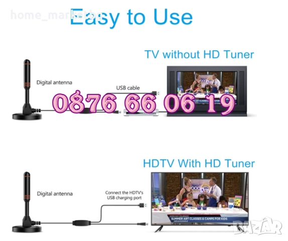 Дигитална антена HDTV, 4K, Antena Digital TV, USB захранване, снимка 3 - Приемници и антени - 52502621