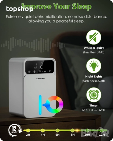 Нов Влагоабсорбатор с 30dB тиха работа/автоматично изключване/12-часов таймер/7 LED светлини..., снимка 5 - Влагоабсорбатори и влагоуловители - 52470040