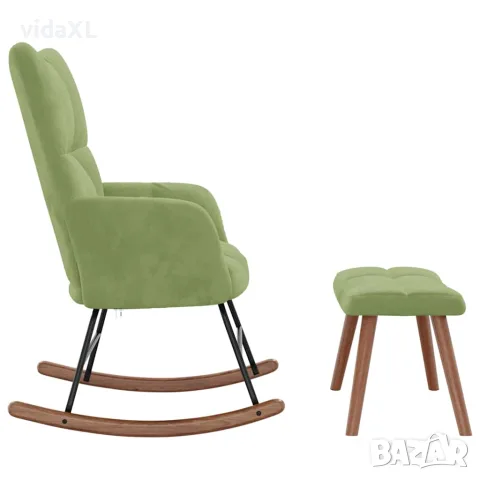 vidaXL Люлеещ се стол с табуретка, светлозелен, кадифе, снимка 6 - Столове - 56146932