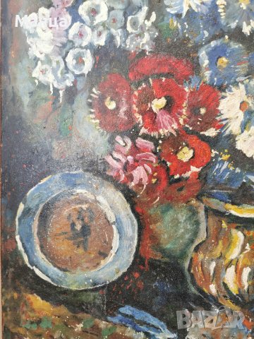 Стара картина масло върху фазер, снимка 3 - Картини - 37188627