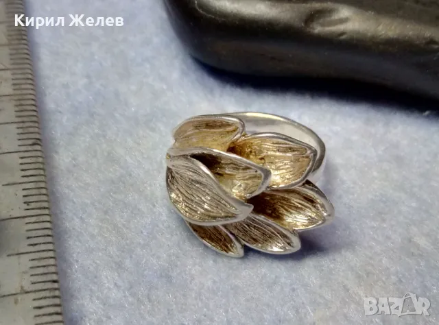 РАЗКОШЕН ФЛОРАЛЕН СРЕБЪРЕН ПРЪСТЕН СРЕБРО 925 с БЯЛА ПОЗЛАТА ХУДОЖЕСТВЕНА БИЖУТЕРСКА ИЗРАБОТКА 49297, снимка 6 - Пръстени - 49866081