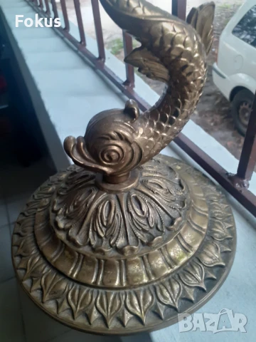 Страхотен стар салонен каминен висок пепелник - бронз, снимка 3 - Антикварни и старинни предмети - 50954386