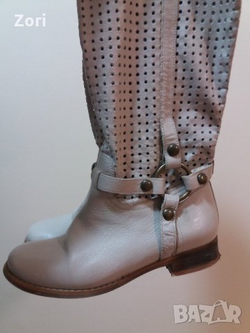 -20% ЛЕТНИ светлосиви ботуши с лазерна перфорация от ЕСТЕСТВЕНА КОЖА  - 36 номер, снимка 2 - Дамски ботуши - 29675031
