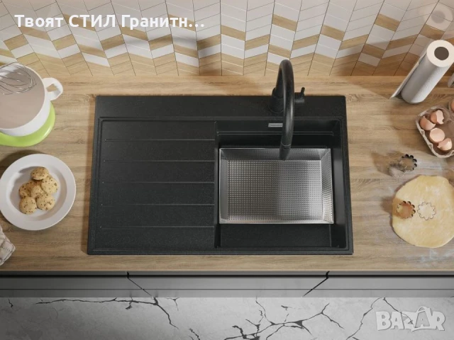 Графит гранитна кухненска мивка Сидни 780-45 Ergo Multilevel 780х500, снимка 6 - Мивки - 51204845
