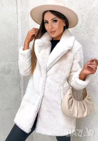 Дамско бяло пухкаво палто, снимка 4 - Якета - 51966217